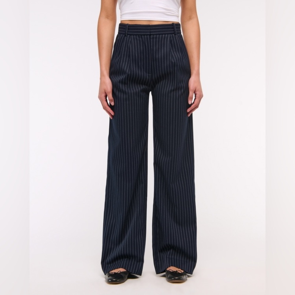 Abercrombie & Fitch Navy Striped Wide-Leg Pants